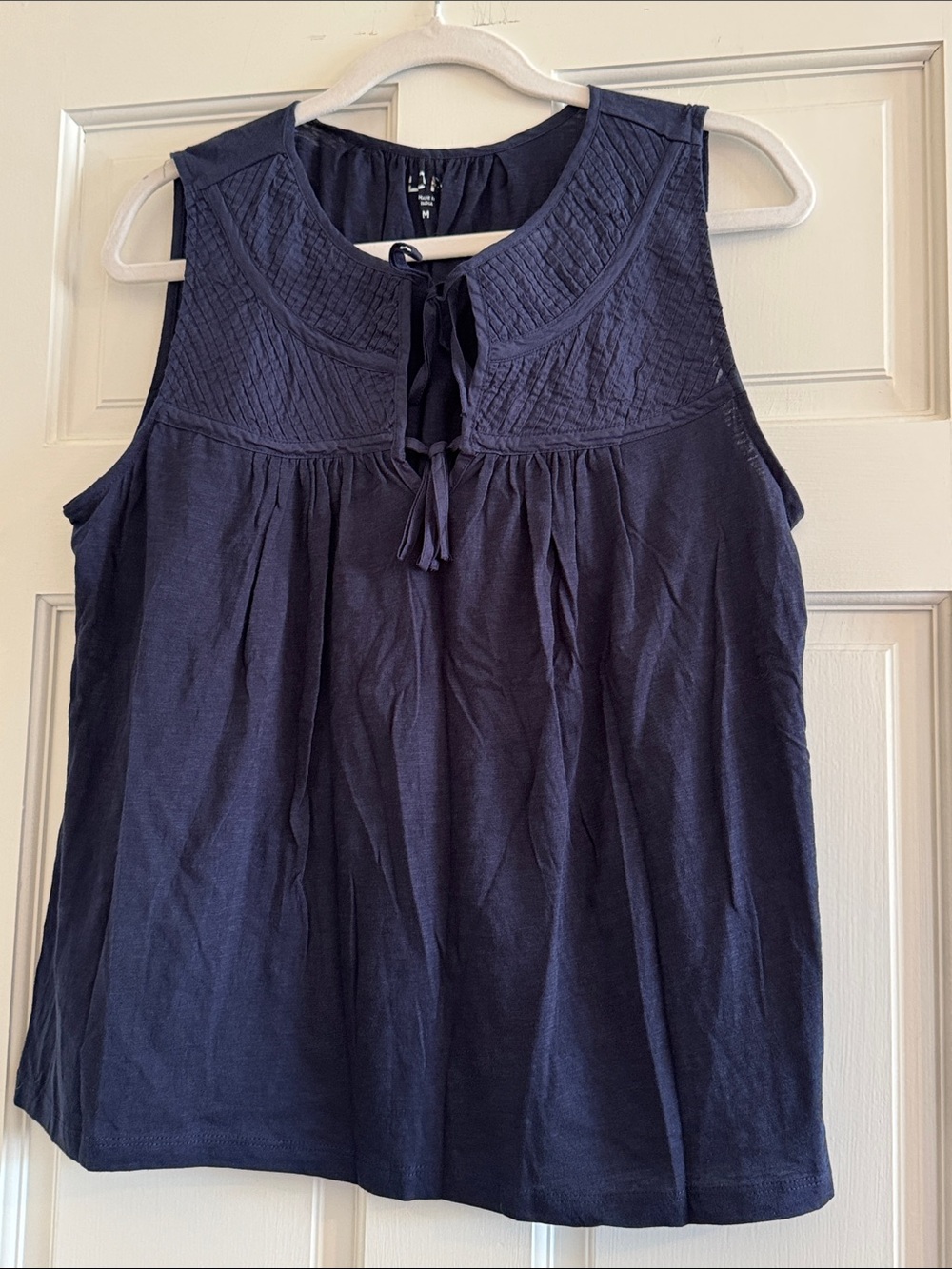 LOFT Navy Tie-Front Detail 100% Cotton Tank Top